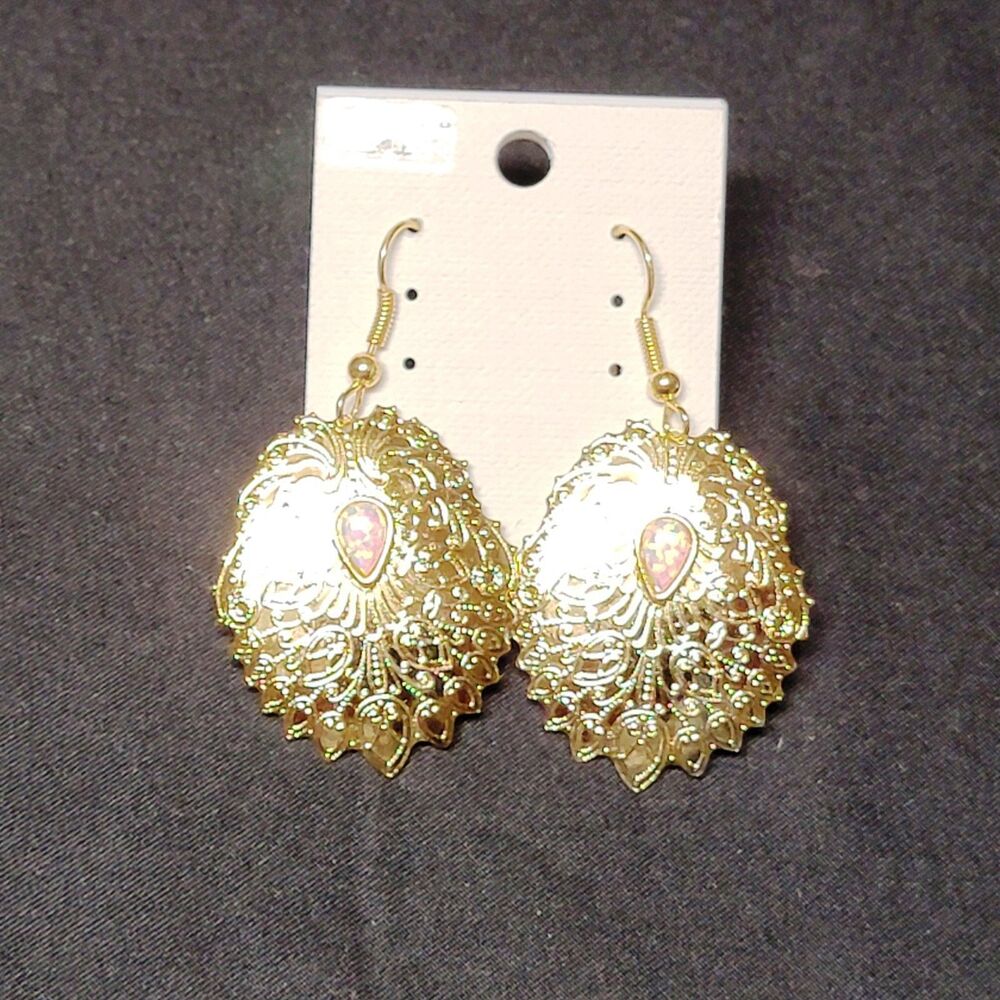 Gigi In Style Filigree Design Ornate Earrings Chunky Dangle Gold Tone Pierced